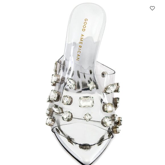 NEW  GOOD AMERICAN Made In Brazil Jeweled Wedge Heels clear glass 2512 3J0 - Picture 2 of 7